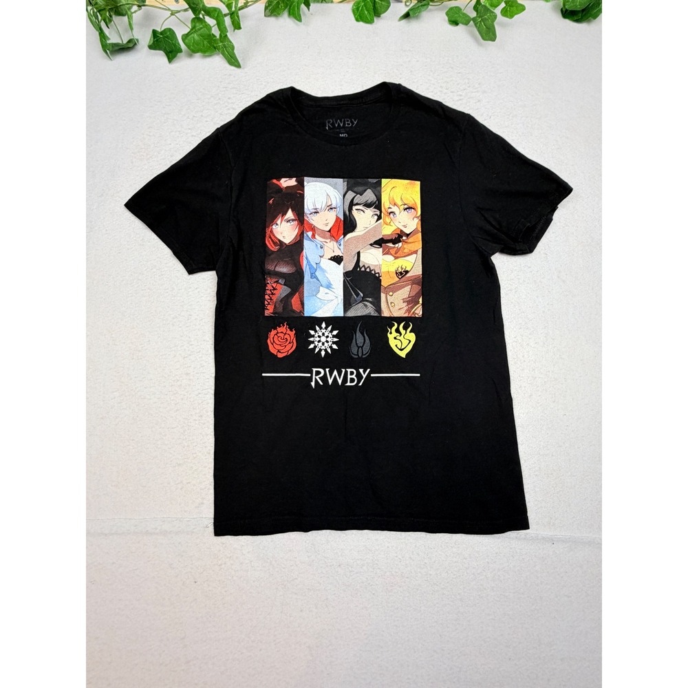RWBY Anime Graphic T-Shirt Black Rooster Teeth Ruby Weiss Blake Yang Medium